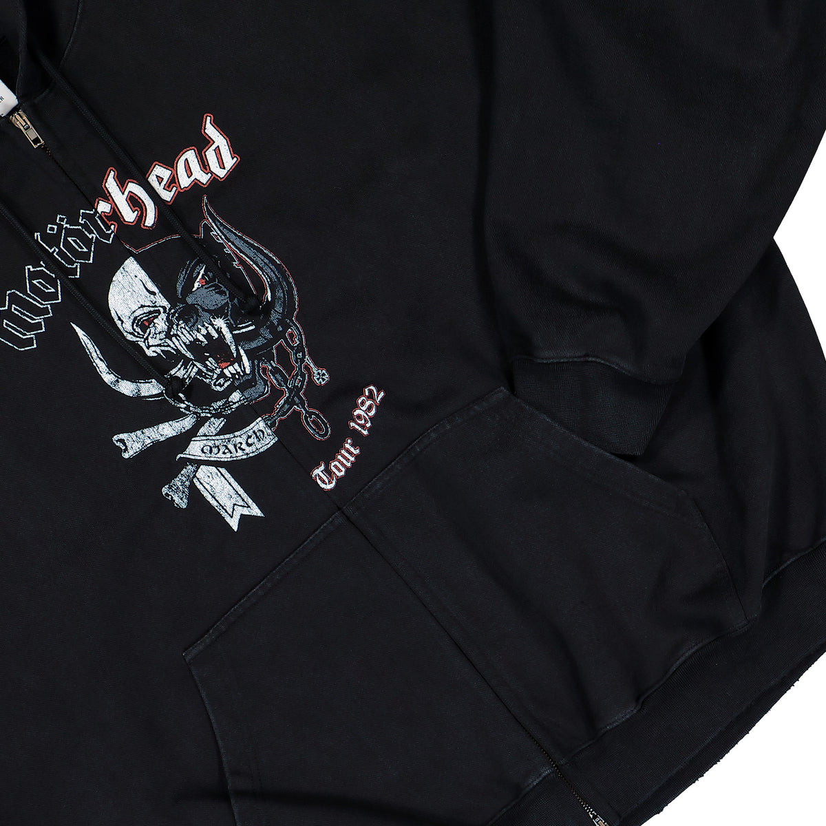 Motorhead x VETEMENTS Double Graphic Zip-Up Hoodie Washed Black Hoodies MH27ZU241B Detail View 4 | GATE