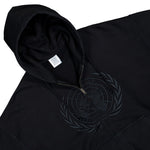 VETEMENTS Embroidered Front Zip-Up Hoodie Washed Black Hoodies MH27ZU262B Detail View 3 | GATE