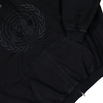 VETEMENTS Embroidered Front Zip-Up Hoodie Washed Black Hoodies MH27ZU262B Detail View 4 | GATE