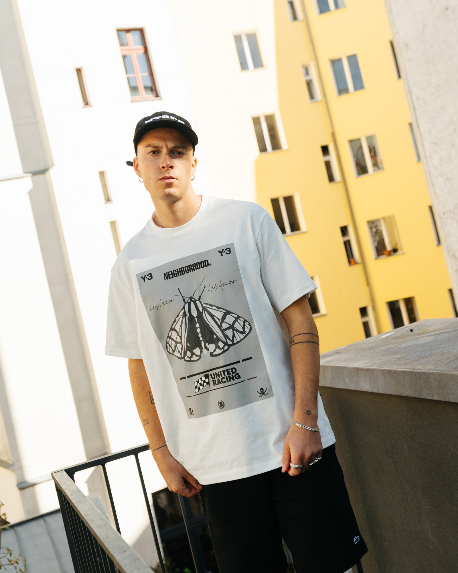 Neighborhood x Y-3 GFX Tee Core White T-Shirts JX7437 On Model Front View | GATE
