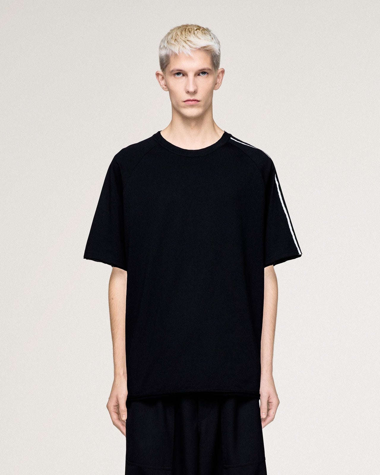 Y-3 Raw Edge 3 Stripes SS Tee Black T-Shirts KQ9793 Detail View 1 | GATE