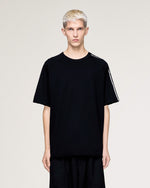 Y-3 Raw Edge 3 Stripes SS Tee Black T-Shirts KQ9793 On Model Front View | GATE

