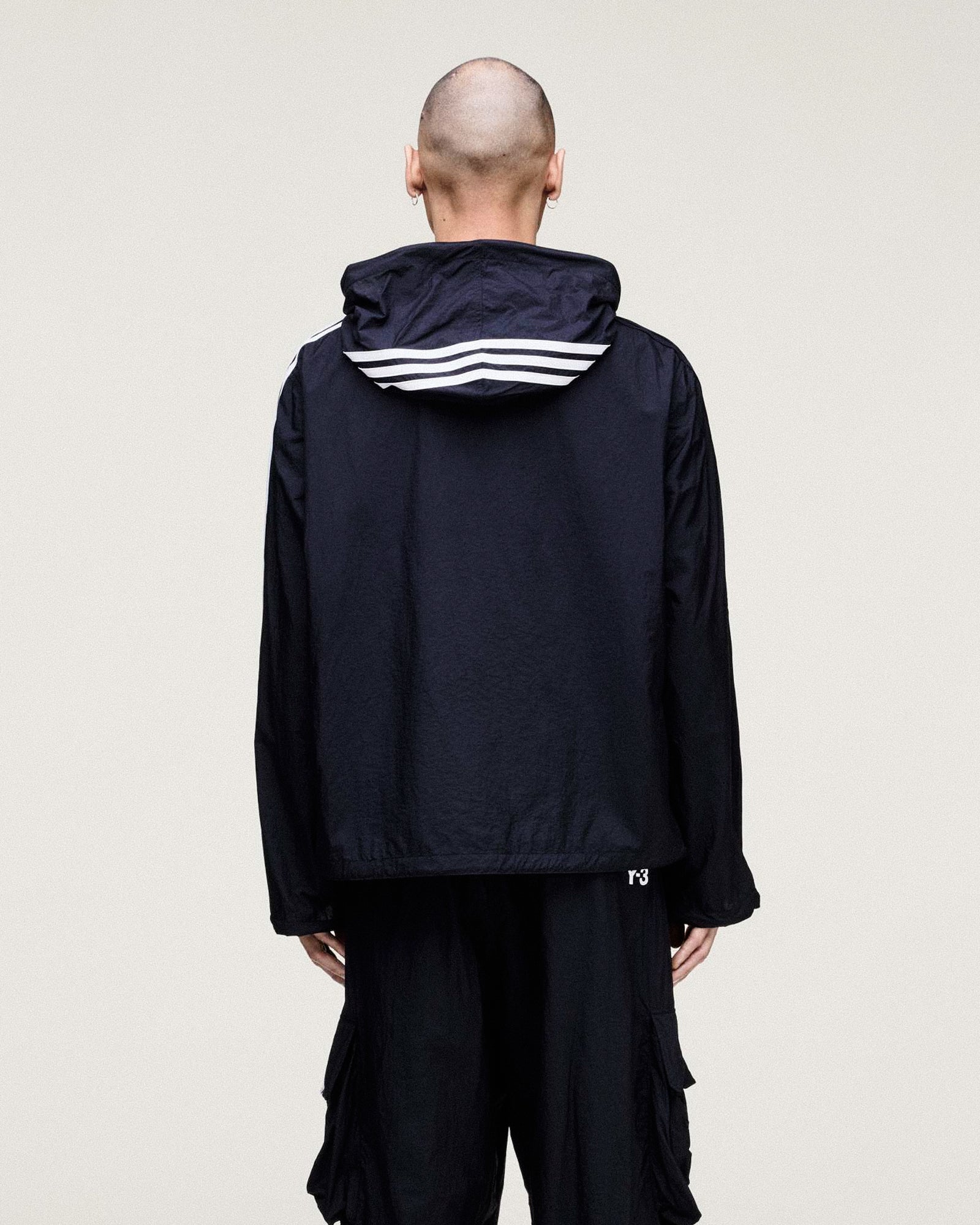 Y-3 Nylon Wired 3 Stripes Track Top Black Track Jackets KF1085 On Model Back View | GATE
