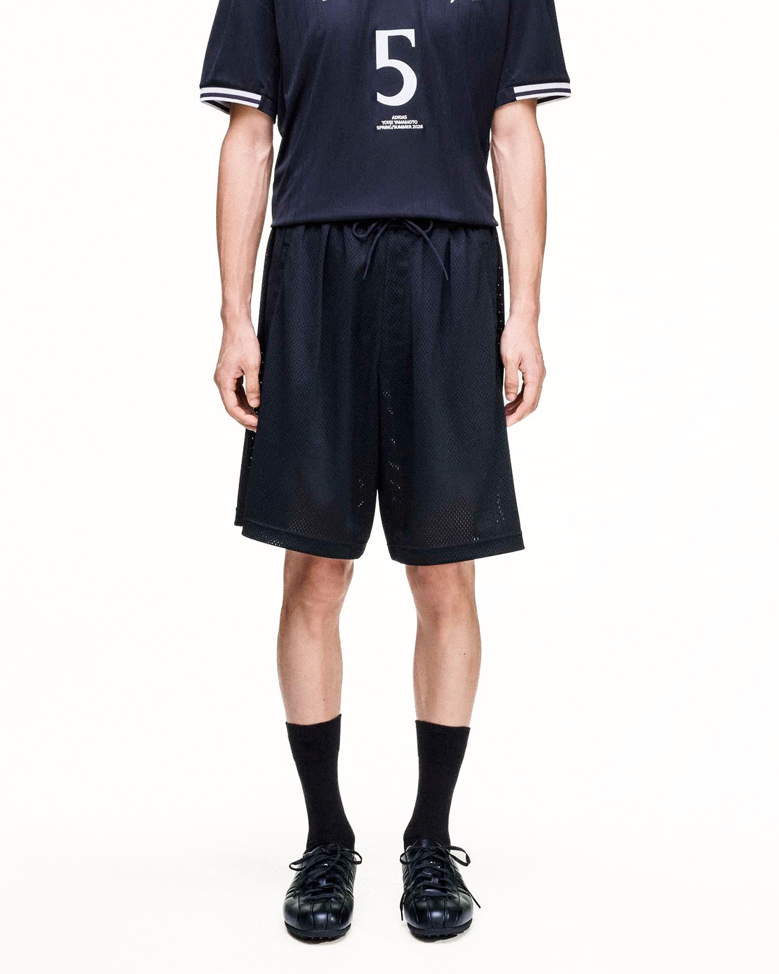 Y-3 US Mesh Shorts Black Shorts KF1083 On Model Front View | GATE
