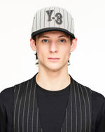 Y-3 Pinstripe Cap Chalk White Caps KR8937 On Model Front View | GATE
