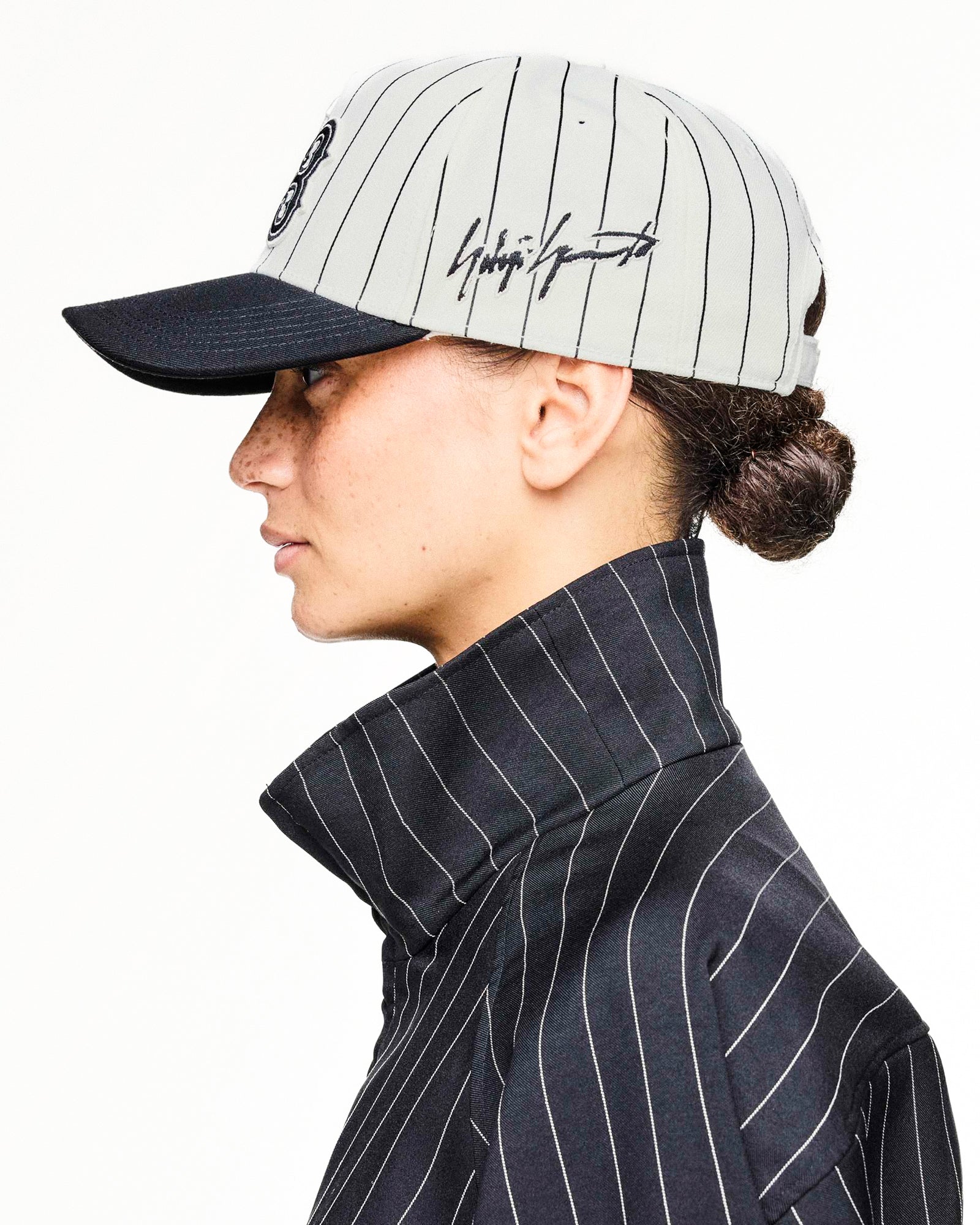 Y-3 Pinstripe Cap Chalk White Caps KR8937 Style Inspiration | GATE

