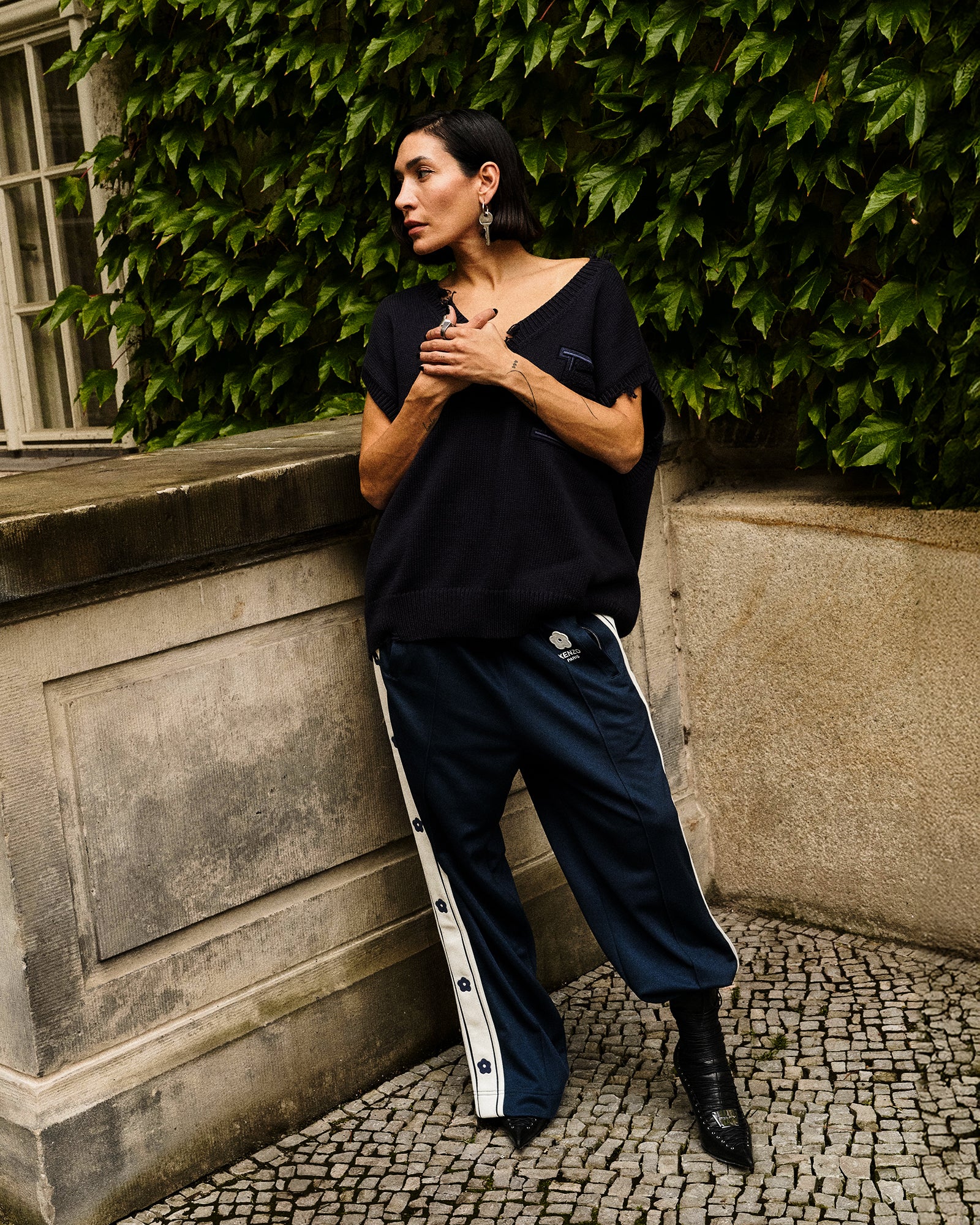 KENZO Varsity Jog Pants Blue Sweat & Track Pants FD55PA7474IE.77 On Model Front View | GATE
