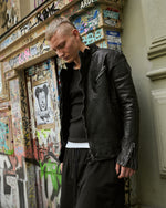 Yohji Yamamoto Homme Backlash Double Riders Black Jackets HP-Y97-703-1 On Model Front View | GATE
