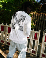 Off-White Scribble Arrow Skate S/S Tee White T-Shirts OMAA120F25JER00C0110 On Model Back View | GATE
