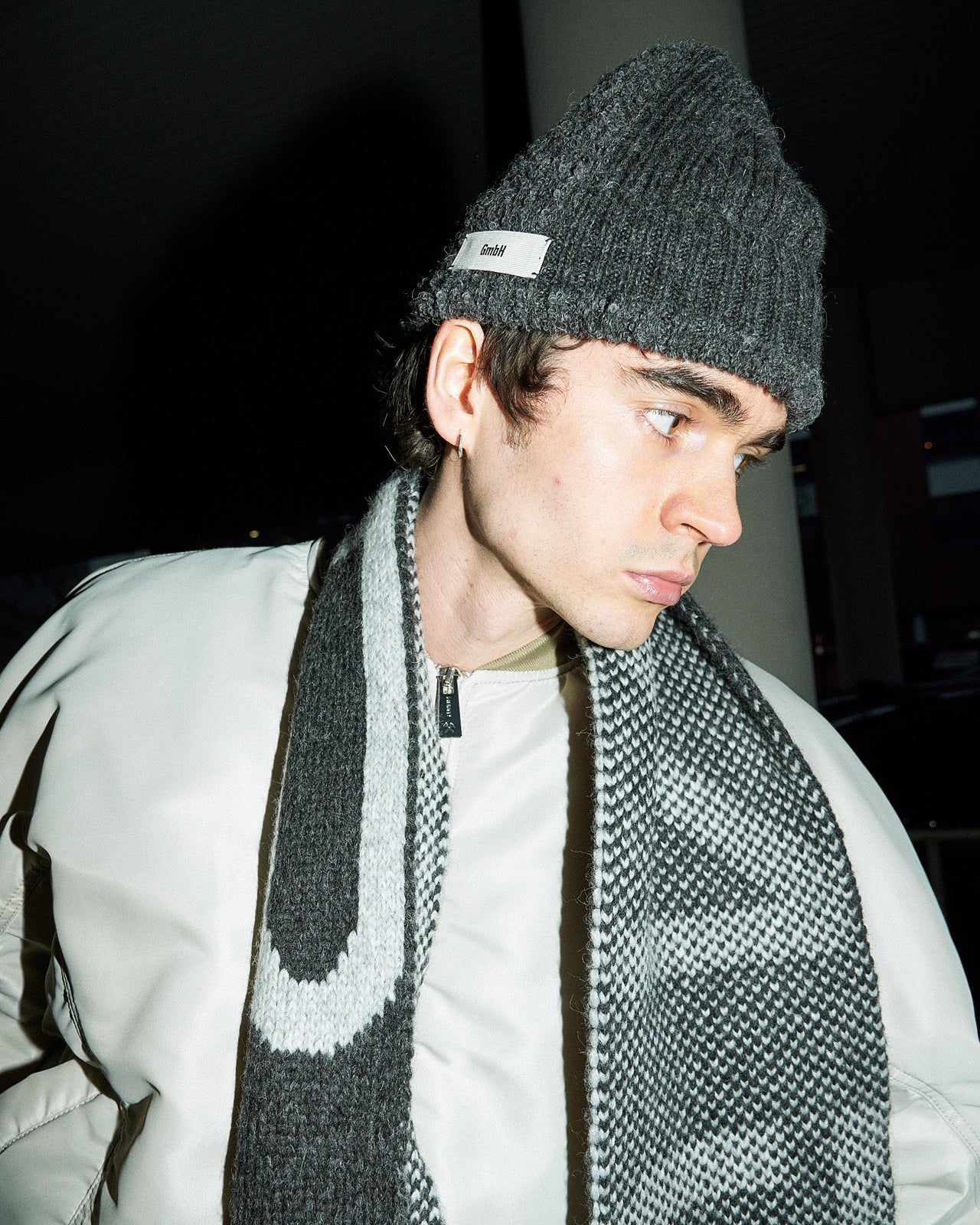 GmbH Knitted Colour Blocked Beanie Dark Grey Beanies Rafiq Detail View 1 | GATE