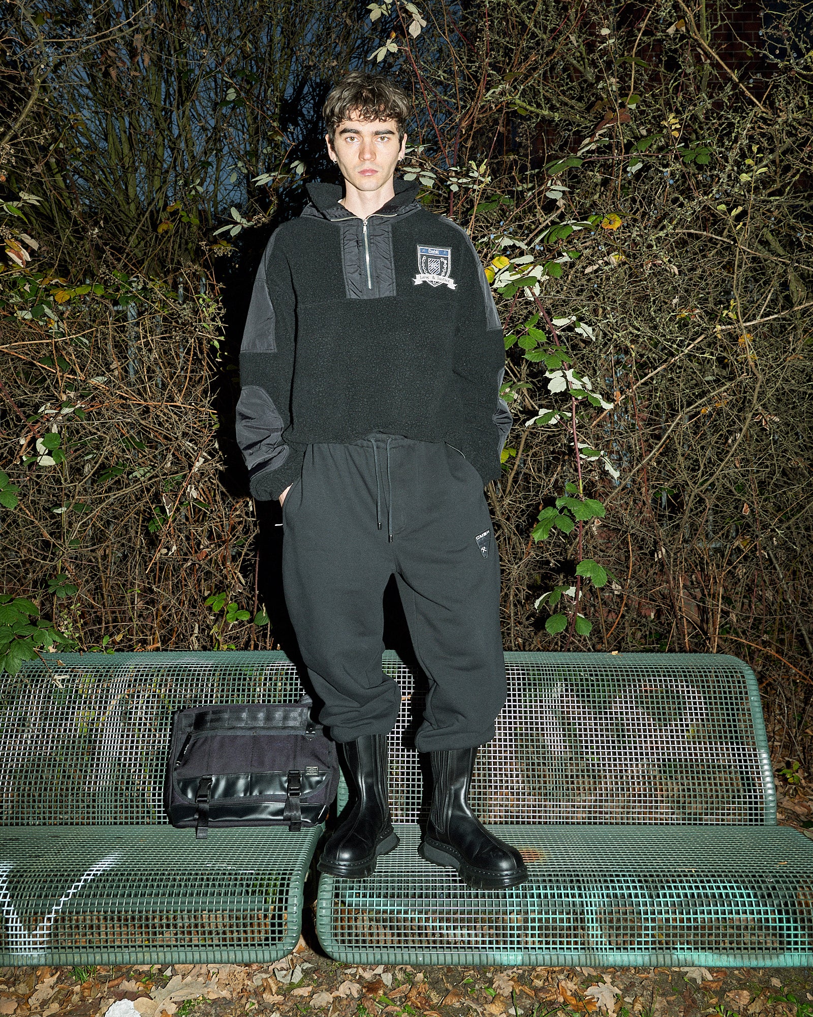 GmbH Fleece Half-Zip W Patches Black Sweatshirts Mathis On Model Front View | GATE
