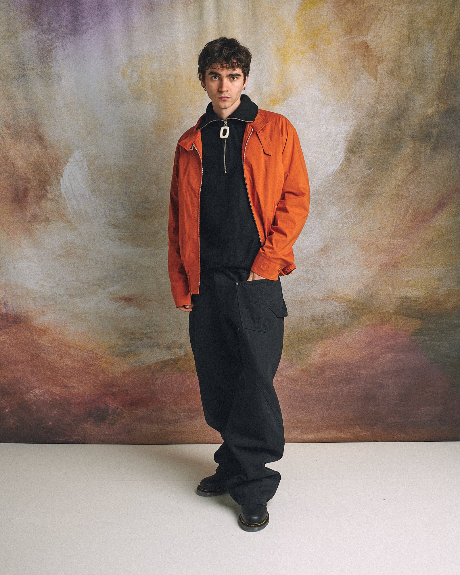 JW Anderson Harrington Jacket Ginger Jackets JK0393-PG1838-419 On Model Back View | GATE
