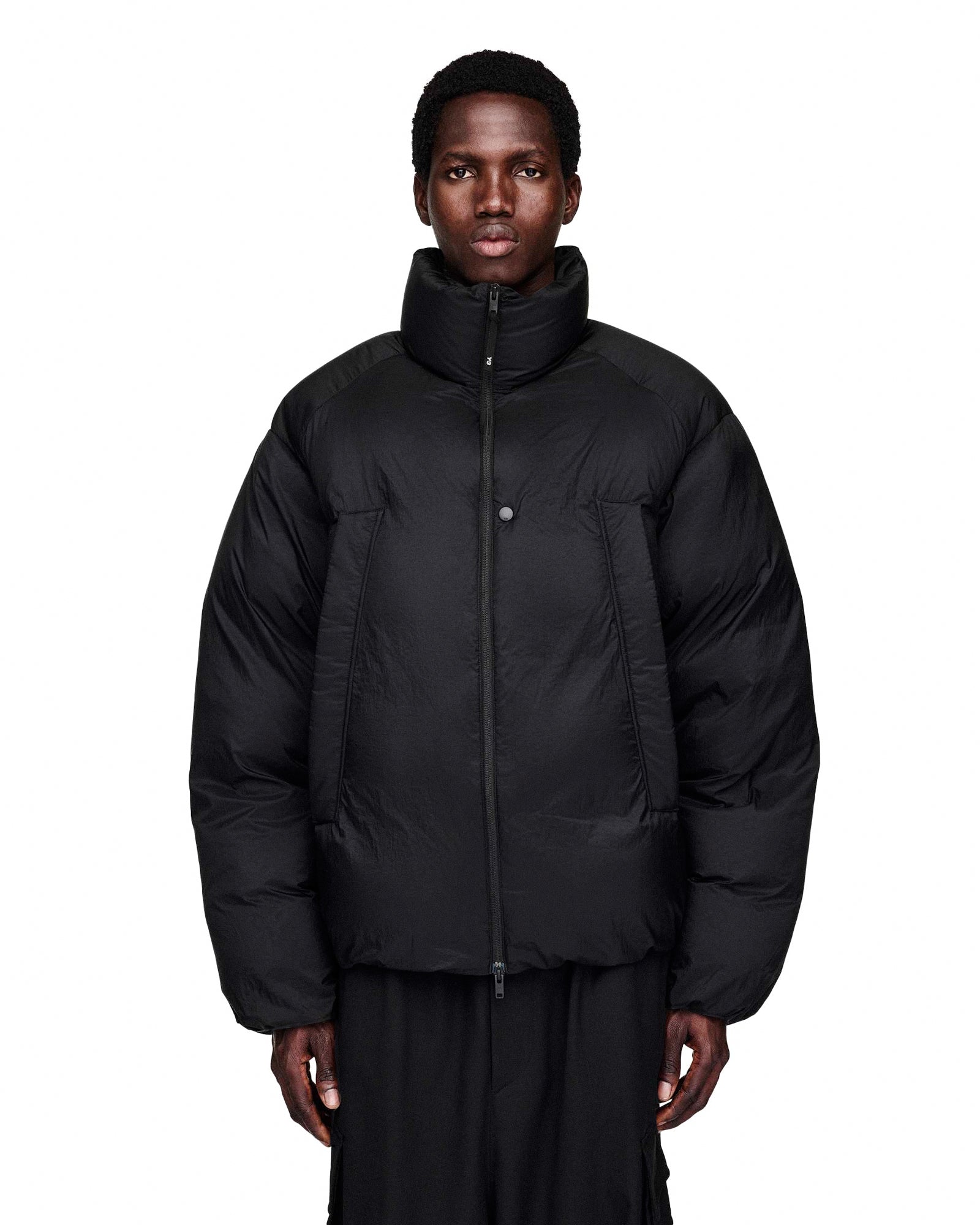 Y-3 M Puffer Jacket Black Puffer Jacket JX7282 On Model Front View | GATE