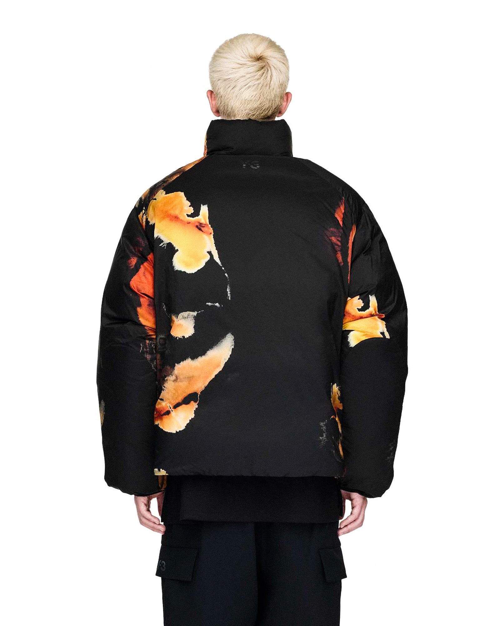 Y-3 M AOP Puffer Jacket Black Puffer Jacket KA2364 On Model Back View | GATE