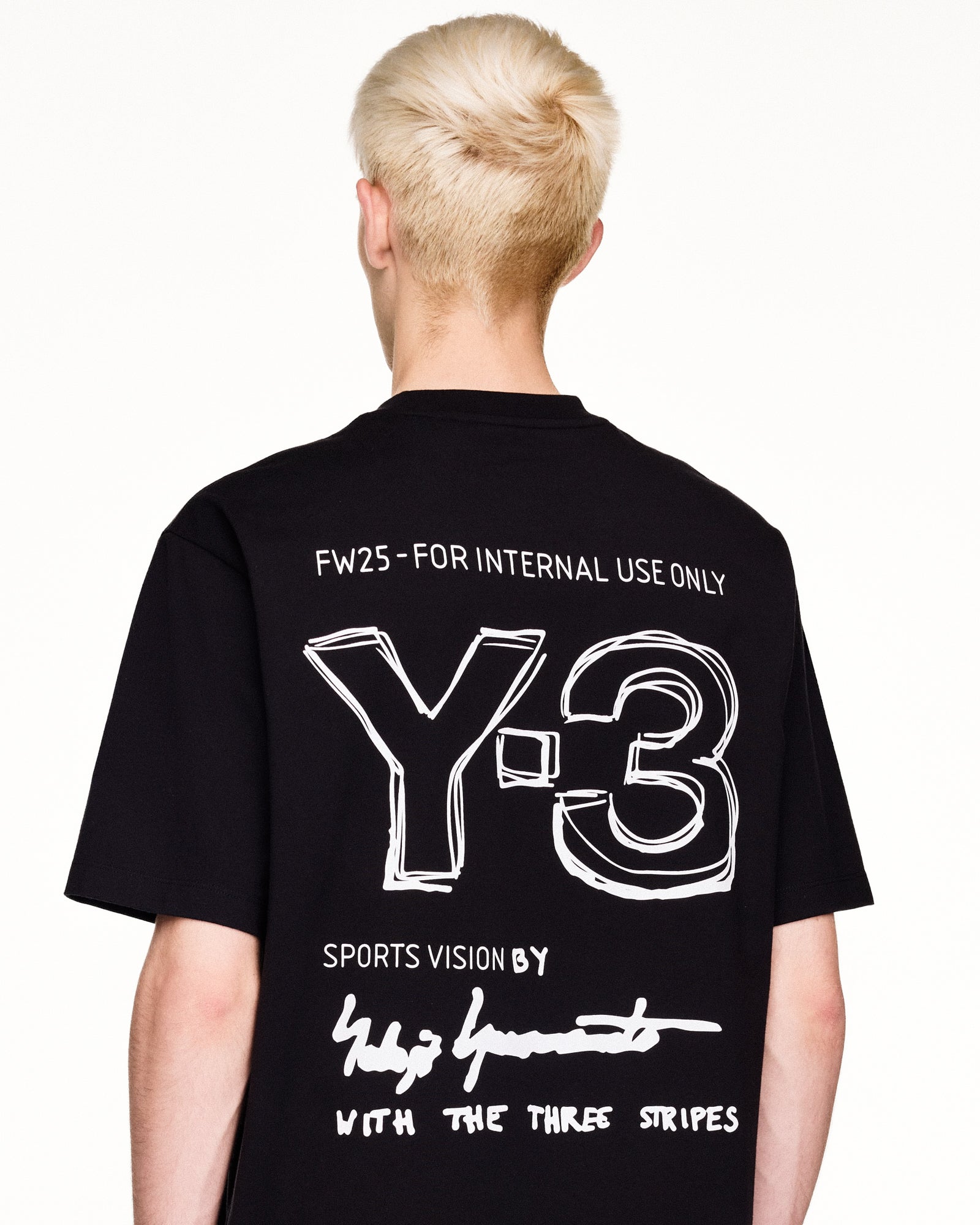 Y-3 M Merch SS Tee Black T-Shirts KB2608 On Model Back View | GATE