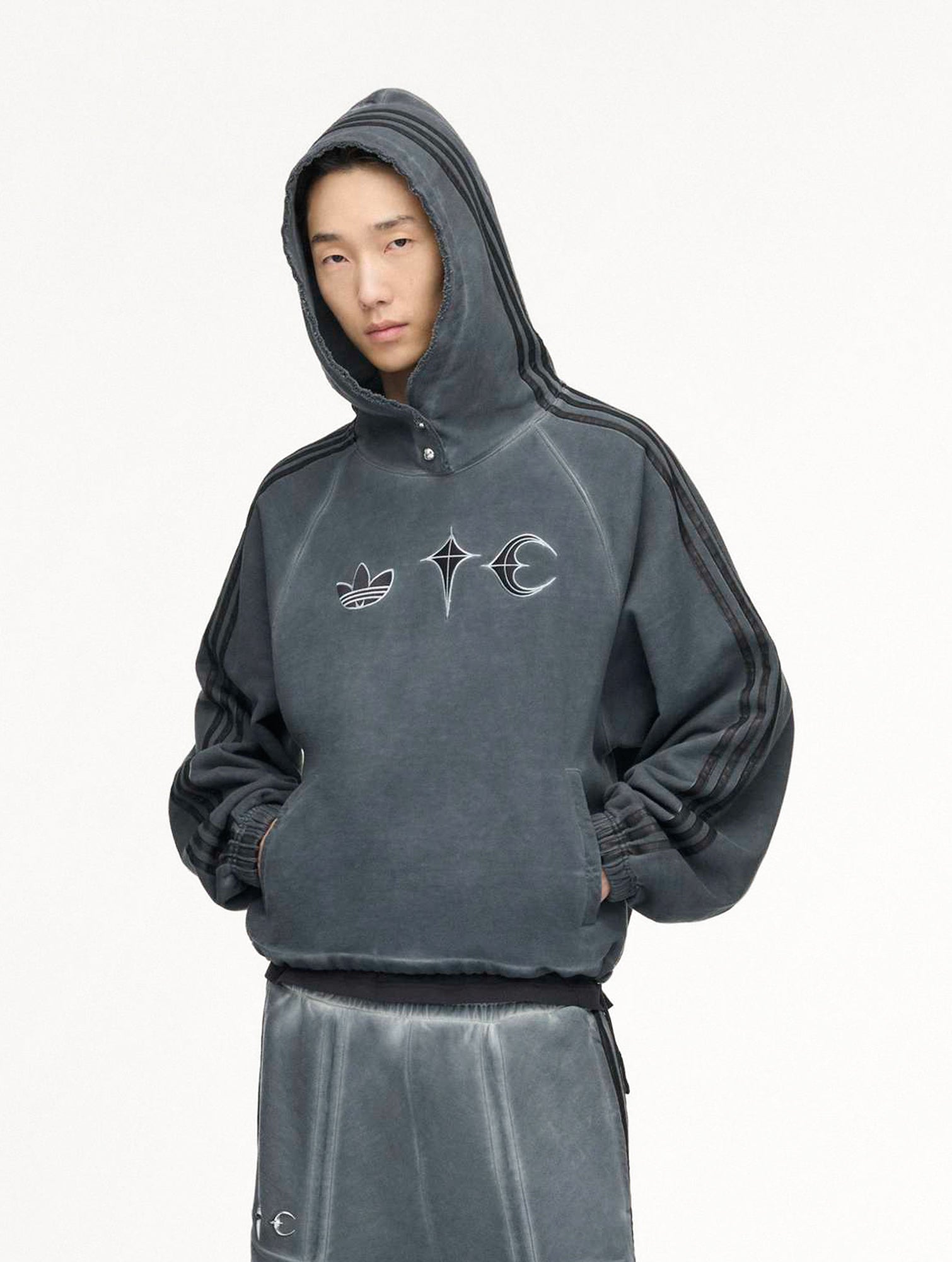 Thug Club x adidas TC Sweat Hoodie Black Hoodies KF6587 On Model Front View | GATE
