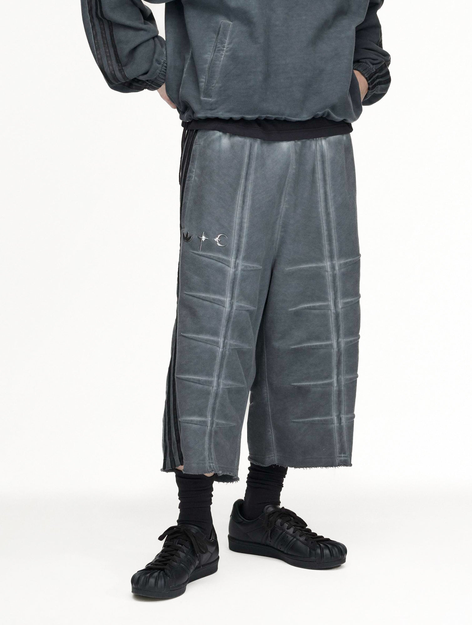 Thug Club x adidas TC Sweat Jort Black Shorts KF6587 On Model Front View | GATE
