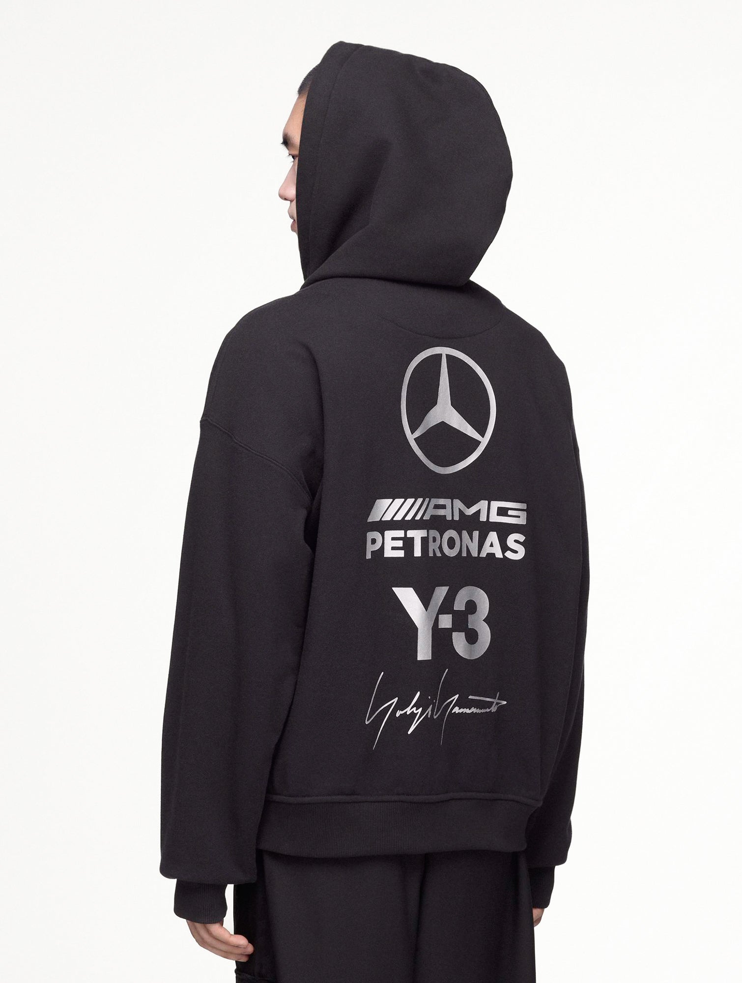 Mercedes-AMG Petronas F1 x Y-3 F1 Zip Hoodie Black Hoodies KR2242 On Model Back View | GATE
