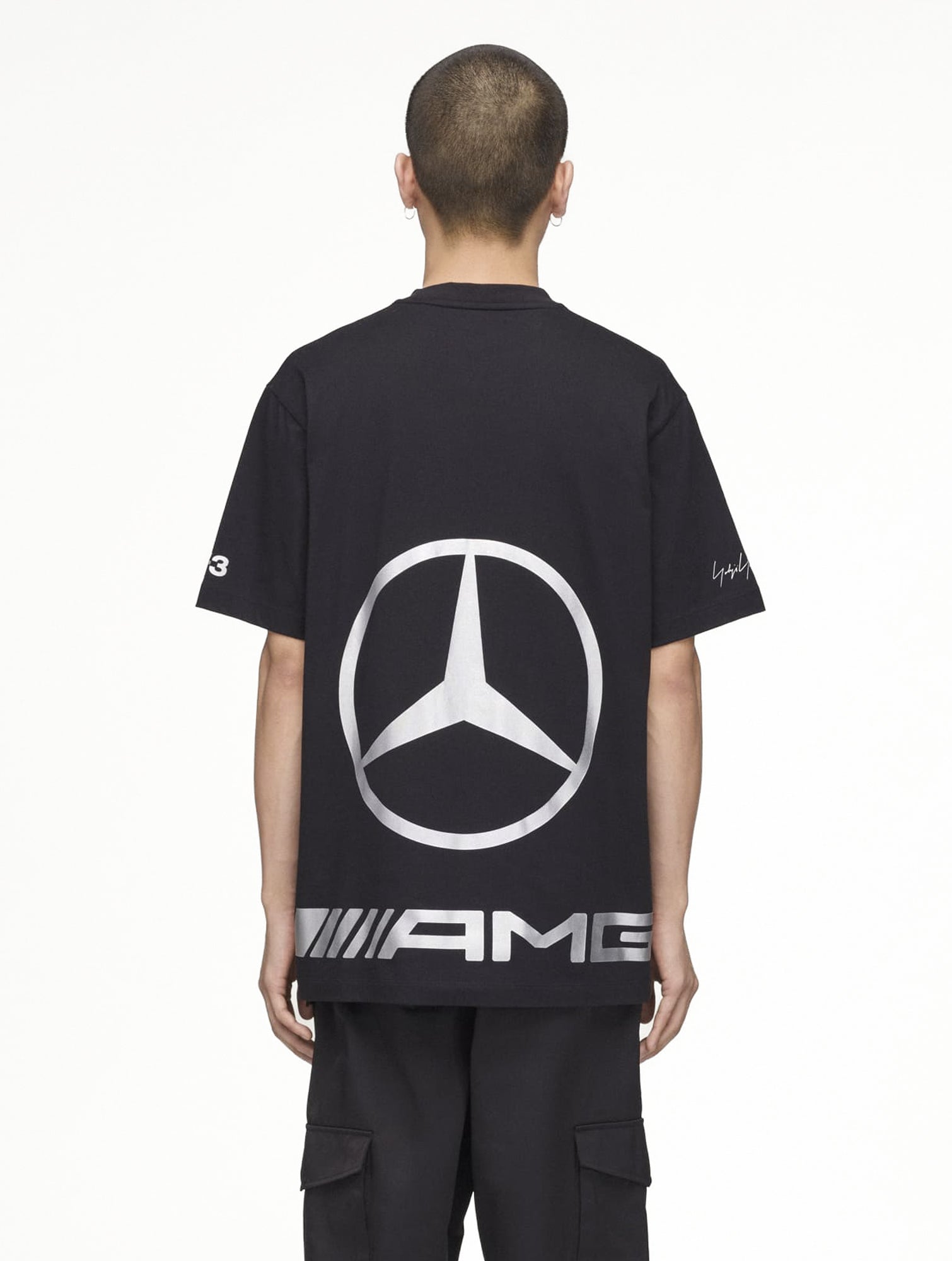 Mercedes-AMG Petronas F1 x Y-3 F1 Star SS Tee Black T-Shirts KR2374 On Model Back View | GATE
