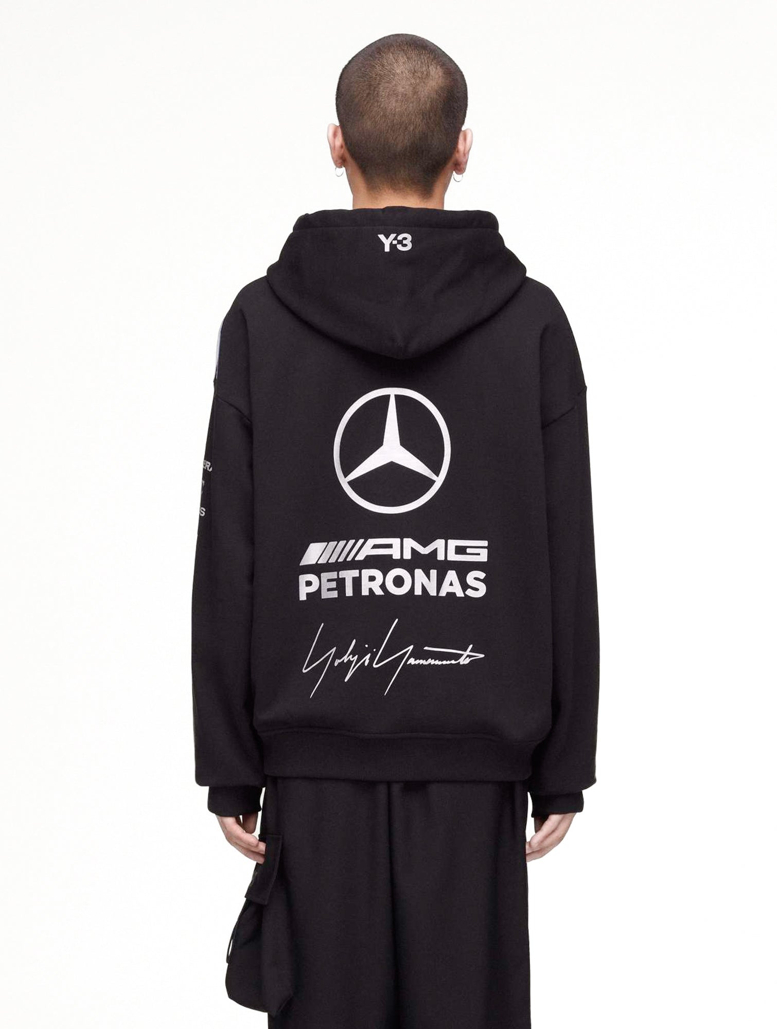 Mercedes-AMG Petronas F1 x Y-3 F1 Team Hoodie Black Hoodies KR2392 On Model Back View | GATE
