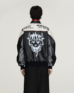 Y-3 Chito Graphic Leather Biker Jacket Black Jacket KR3573 On Model Back View | GATE
