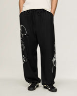 Y-3 Chito Graphic Wide Wool Pants Black Casual Pant KR8712 On Model Front View | GATE
