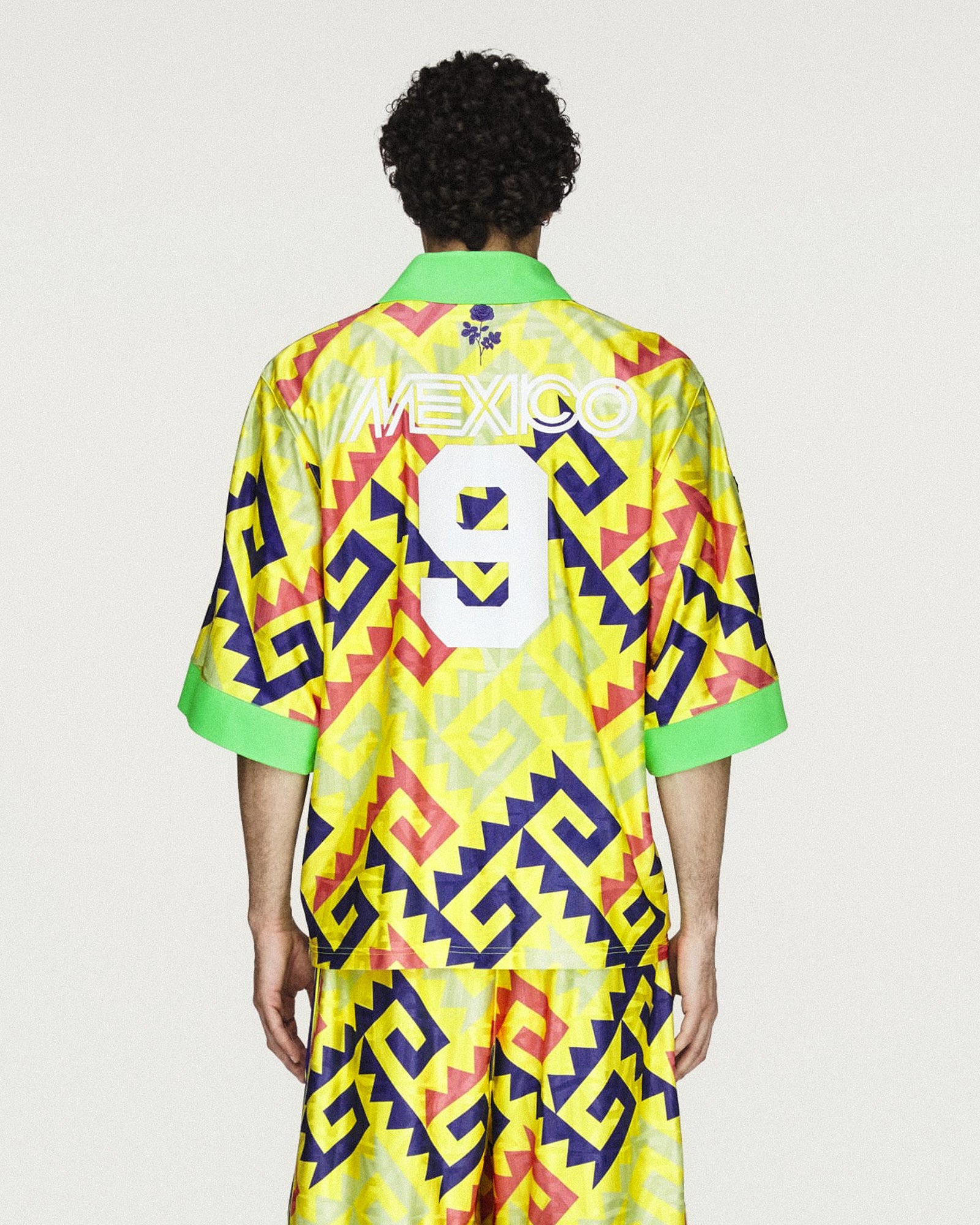 Willy Chavarria x adidas AOP Jersey Solar Lemon / Pure Purple / Solar Turbo T-Shirts KU7799 On Model Back View | GATE
