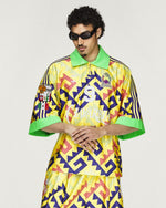 Willy Chavarria x adidas AOP Jersey Solar Lemon / Pure Purple / Solar Turbo T-Shirts KU7799 On Model Front View | GATE
