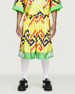 Willy Chavarria x adidas AOP Longshort Solar Lemon / Pure Purple / Solar Turbo Shorts KU7804 On Model Front View | GATE
