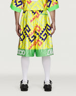 Willy Chavarria x adidas AOP Longshort Solar Lemon / Pure Purple / Solar Turbo Shorts KU7804 On Model Back View | GATE
