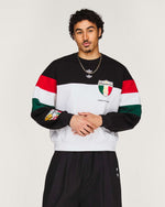 Willy Chavarria x adidas Crew Sweatshirt Black / White Sweatshirt KV1976 On Model Front View | GATE
