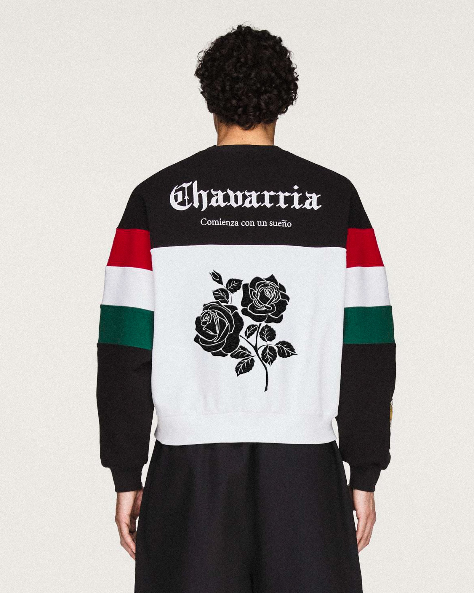Willy Chavarria x adidas Crew Sweatshirt Black / White Sweatshirt KV1976 On Model Back View | GATE
