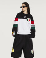 Willy Chavarria x adidas Crew Sweatshirt Black / White Sweatshirt KV1976 Model Detail 1 | GATE
