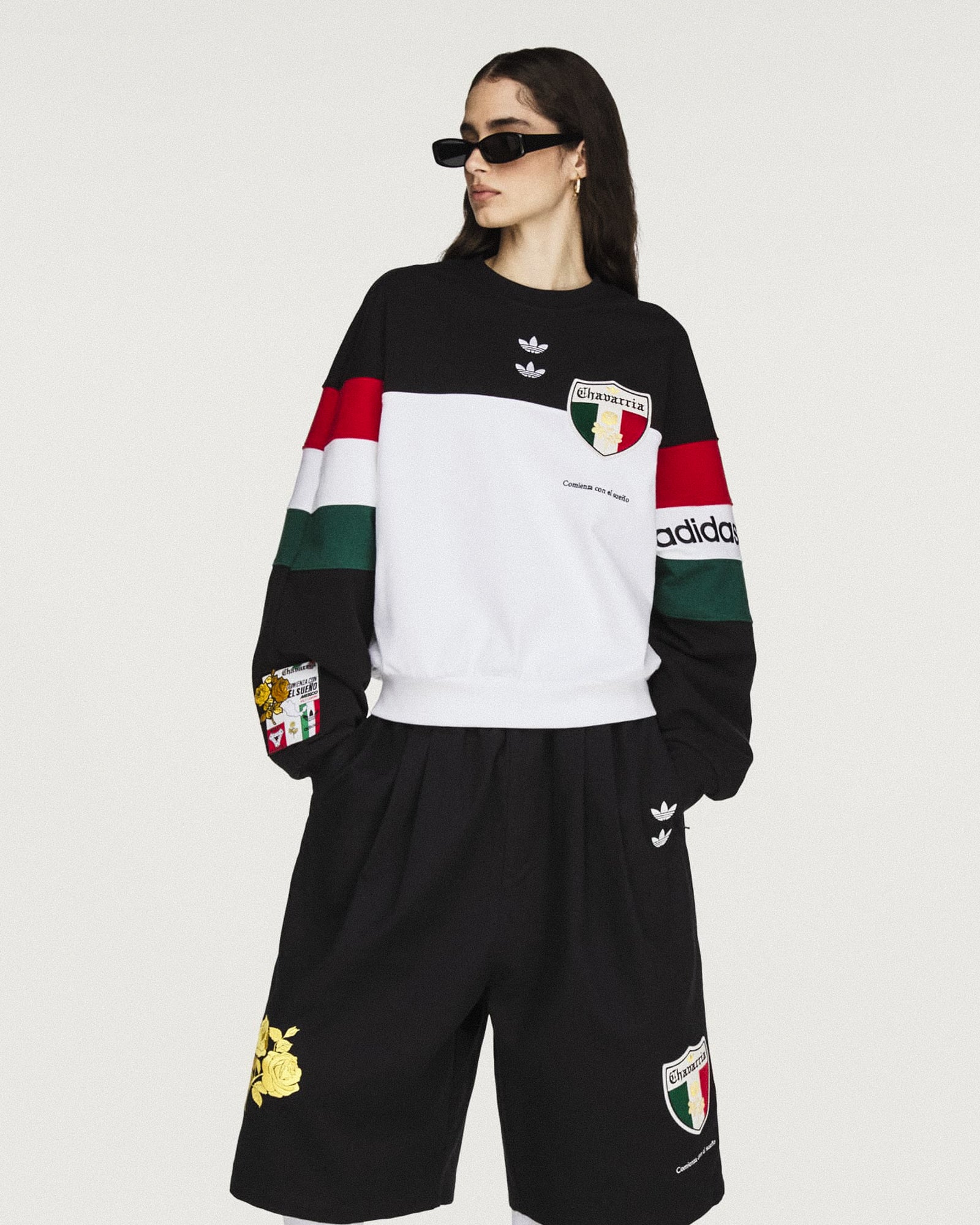 Willy Chavarria x adidas Crew Sweatshirt Black / White Sweatshirt KV1976 Model Detail 1 | GATE
