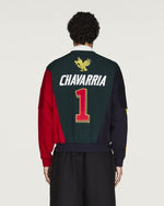 Willy Chavarria x adidas Watsonville Sweatshirt Aurora Ivy / Legend Ink / Better Scarlet Sweatshirts KV1996 On Model Back View | GATE
