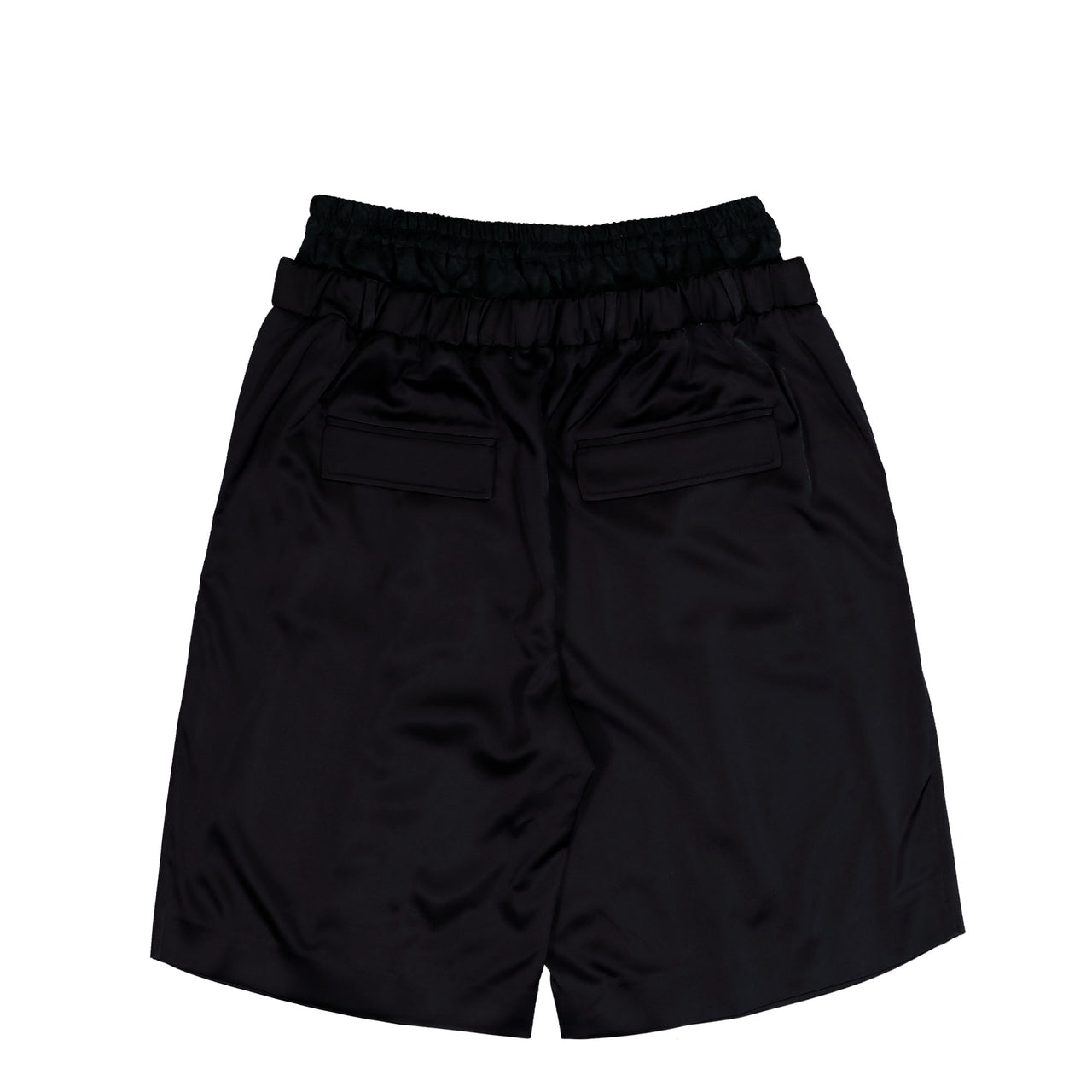 Marine Serre Draped Satin Boxer Waisted Shorts Black Shorts MSH016ACWOV0020-BK99 Detail View 1 | GATE