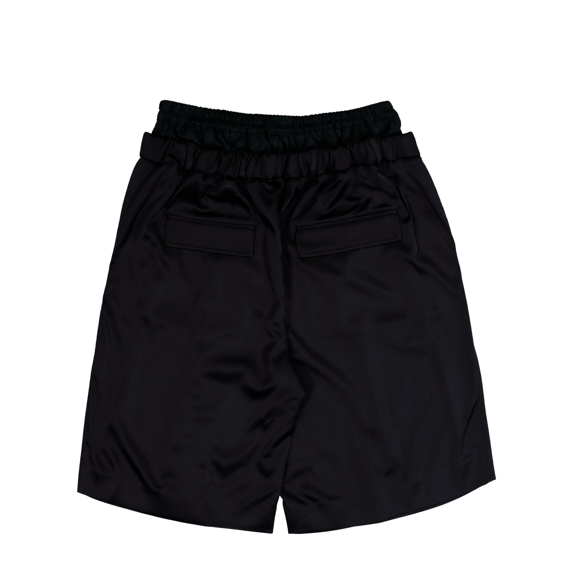 Marine Serre Draped Satin Boxer Waisted Shorts Black Shorts MSH016ACWOV0020-BK99 Detail View 2 | GATE