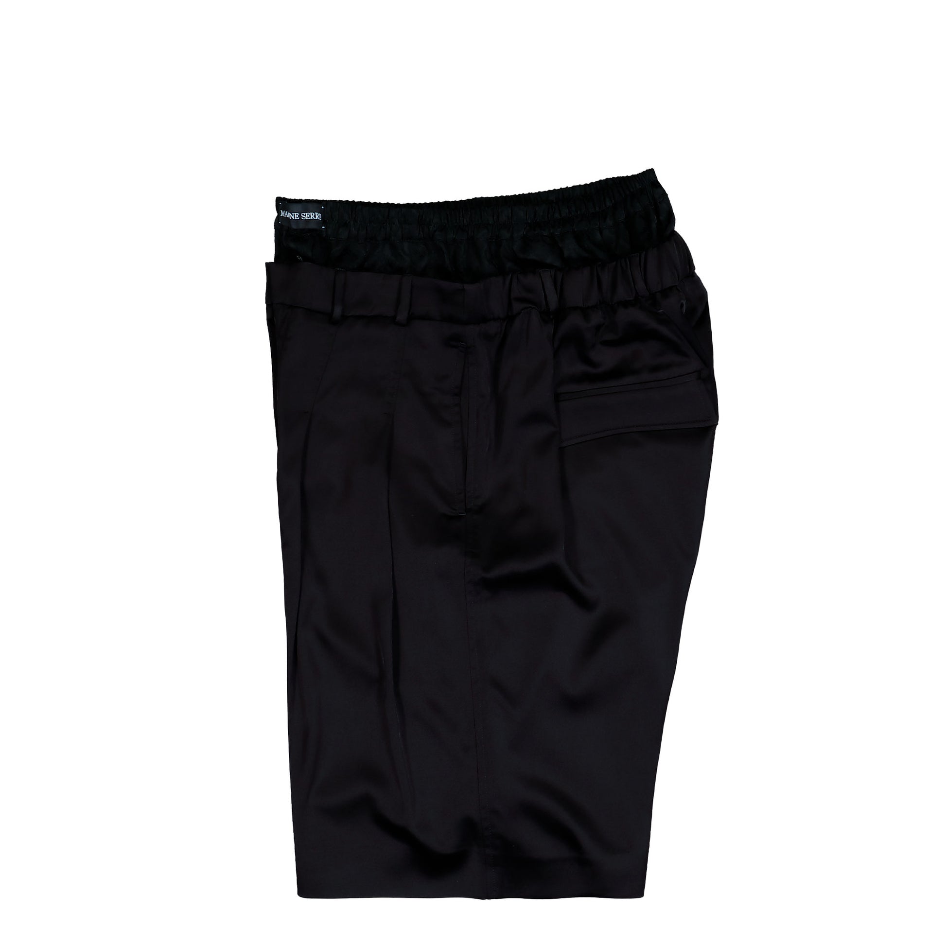 Marine Serre Draped Satin Boxer Waisted Shorts Black Shorts MSH016ACWOV0020-BK99 Detail View 3 | GATE