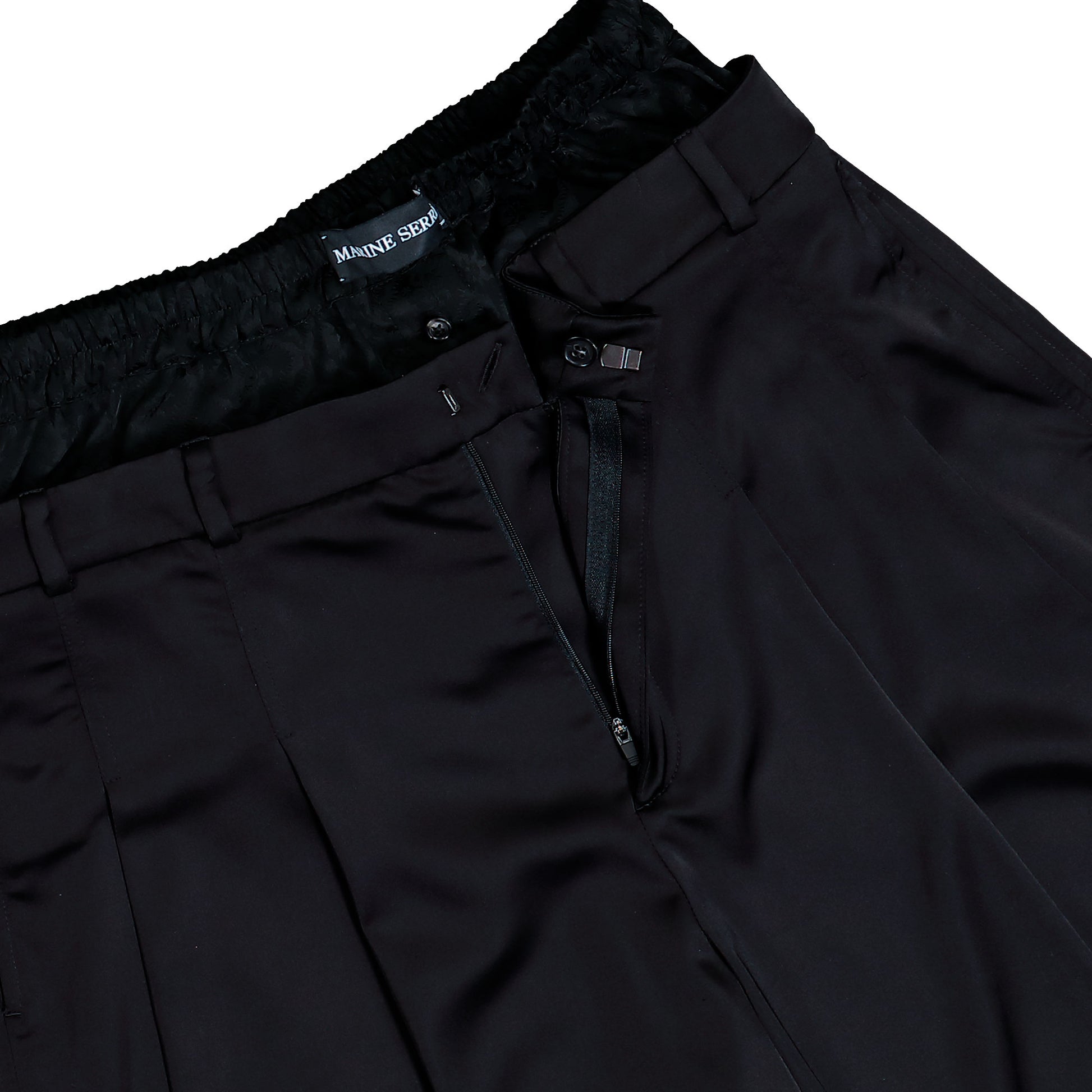 Marine Serre Draped Satin Boxer Waisted Shorts Black Shorts MSH016ACWOV0020-BK99 Detail View 4 | GATE