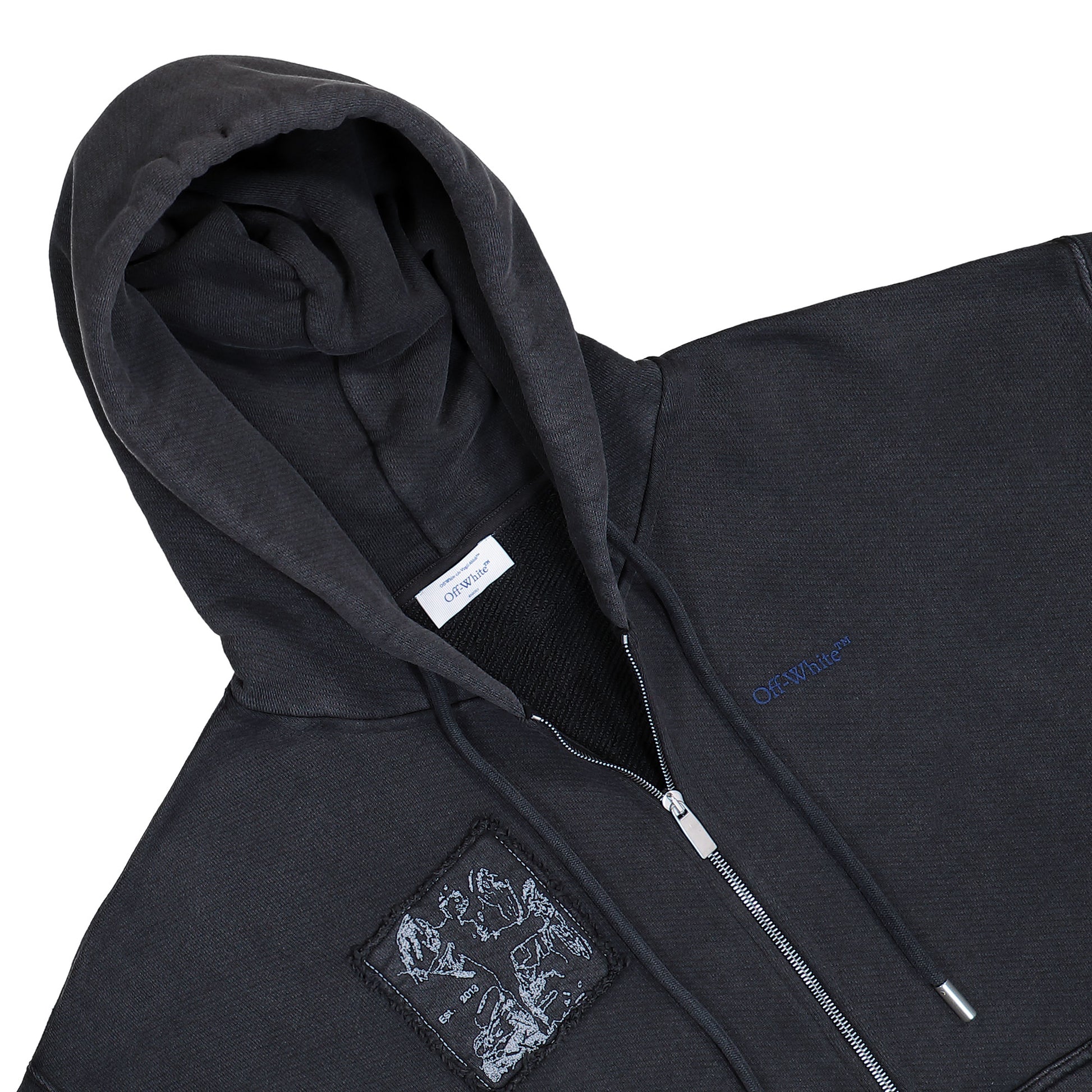 Off-White Fade Painting Skate Zip Hoodie Vintage Black Hoodies OMBE015F25FLE0041345 Detail View 3 | GATE