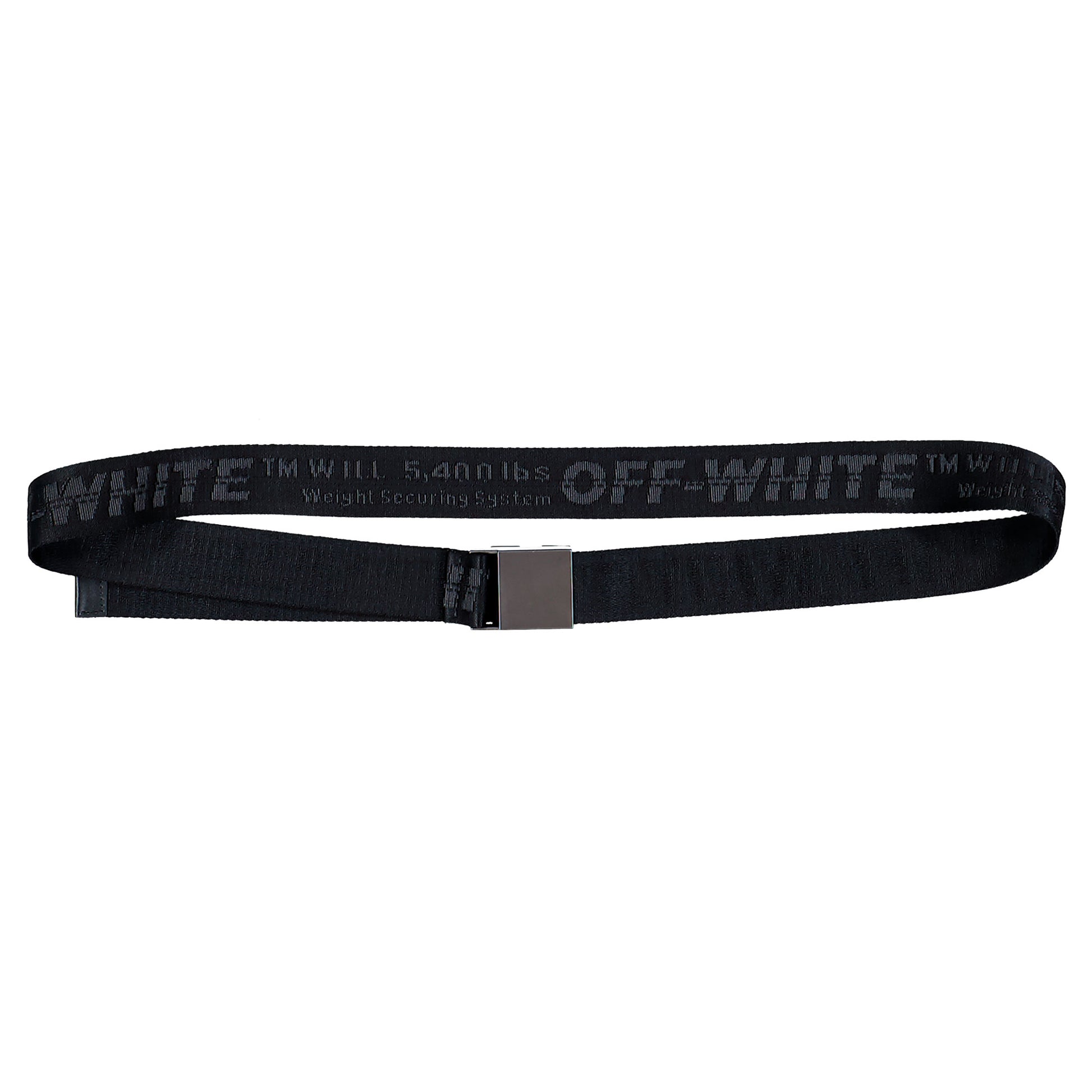 Off White Tape Belt Arrow 38MM Black / Black Belts OMRB14LC99FAB0011010 Detail View 7 | GATE

