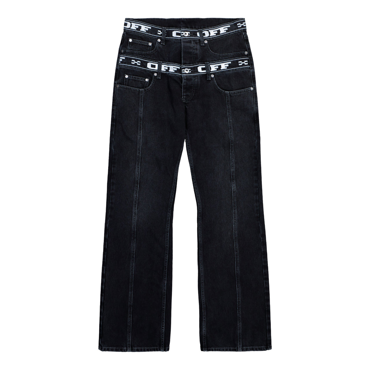 Off-White Logo Band 90s Skate Jeans Black - White Denim OMYA18SF25DEN0021001 Detail View 1 | GATE