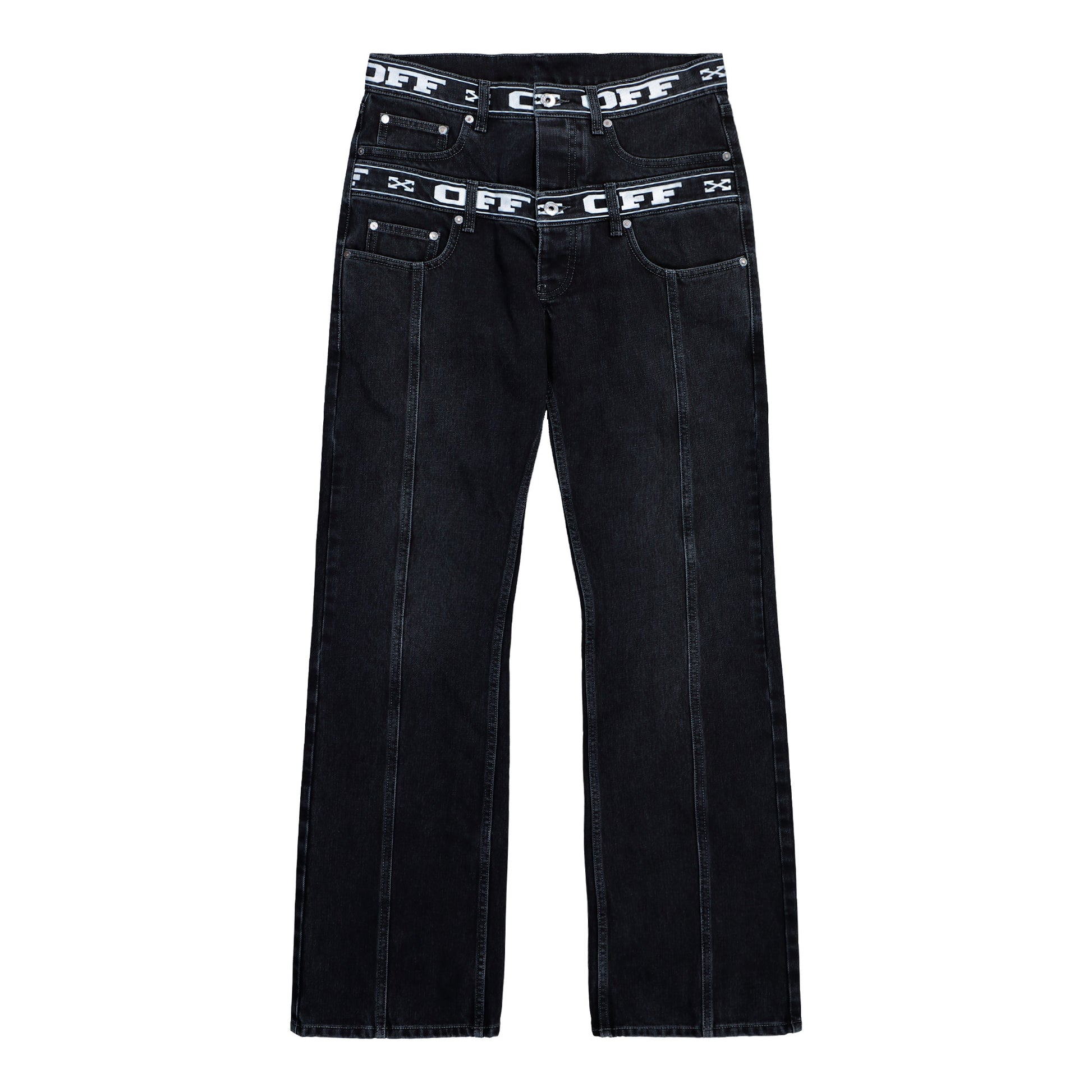 Off-White Logo Band 90s Skate Jeans Black - White Denim OMYA18SF25DEN0021001 Detail View 1 | GATE