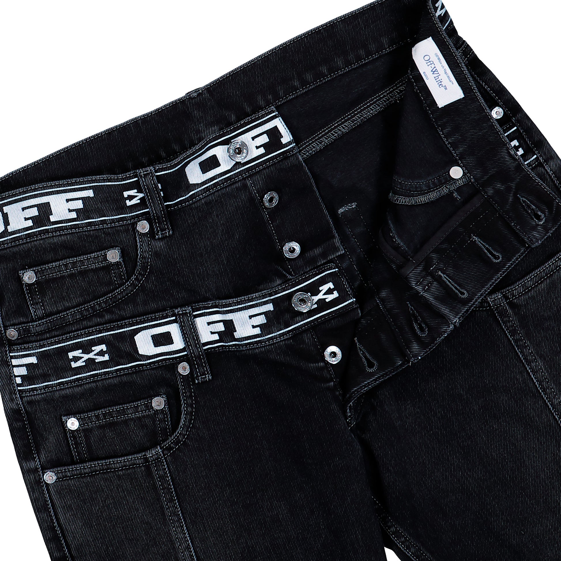 Off-White Logo Band 90s Skate Jeans Black - White Denim OMYA18SF25DEN0021001 Detail View 4 | GATE