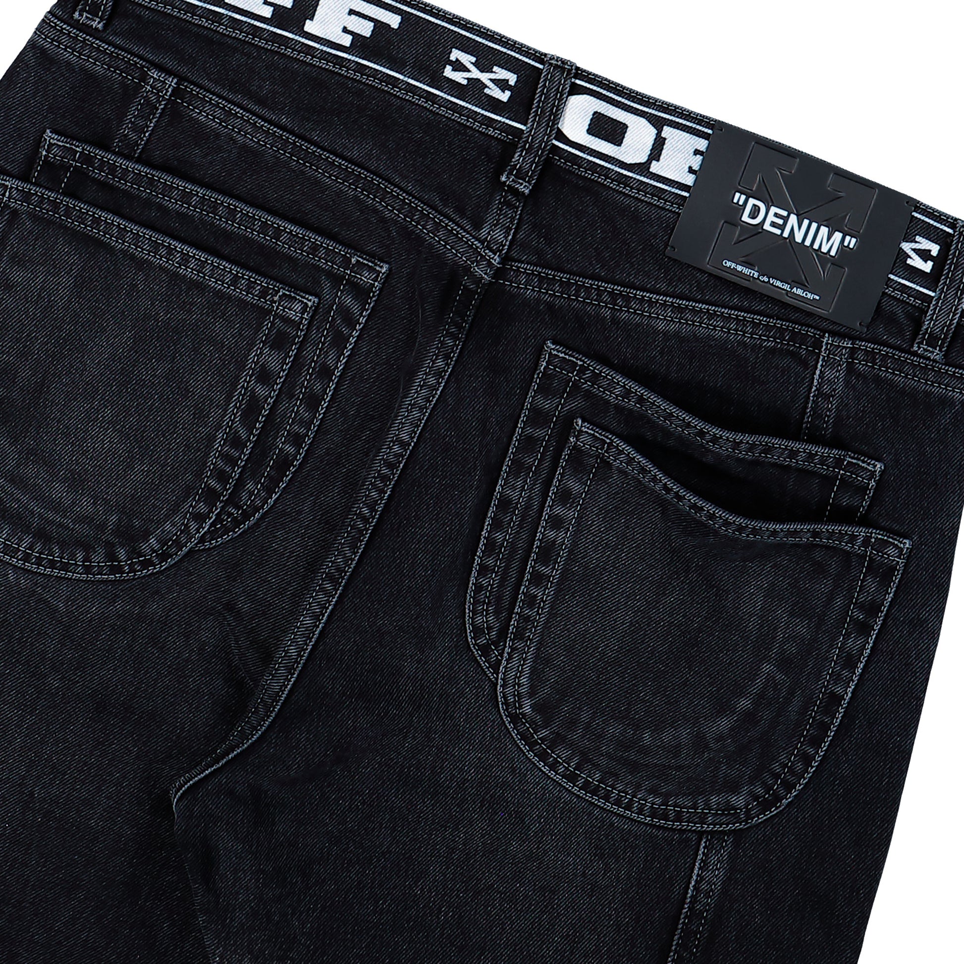 Off-White Logo Band 90s Skate Jeans Black - White Denim OMYA18SF25DEN0021001 Detail View 5 | GATE