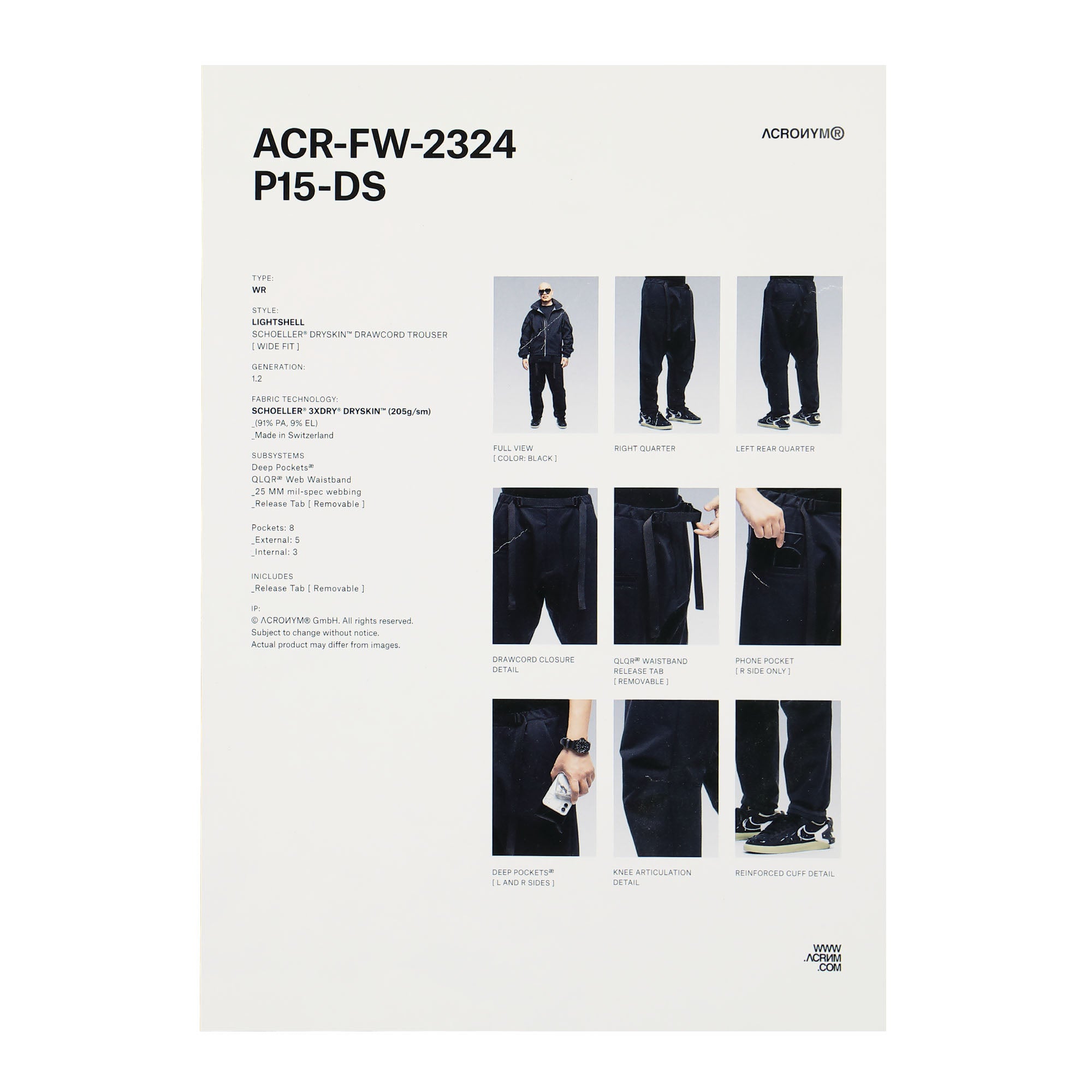 Acronym Schoeller® Dryskin™ Drawcord Trouser (P15-DS/AG) | GATE