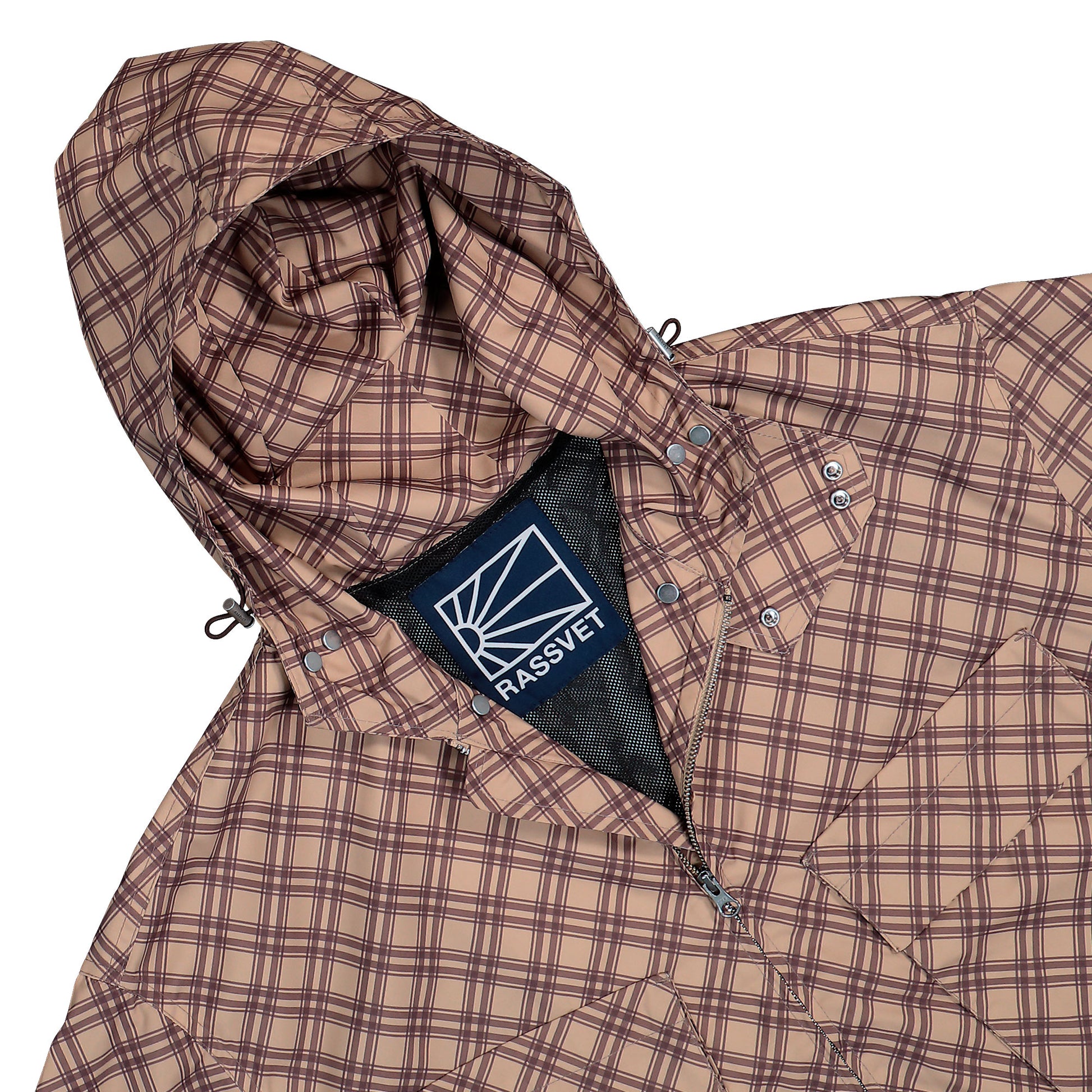 Rassvet Poly Tartan Hooded Jacket Brown Jackets PACC18J006-1 Detail View 3 | GATE
