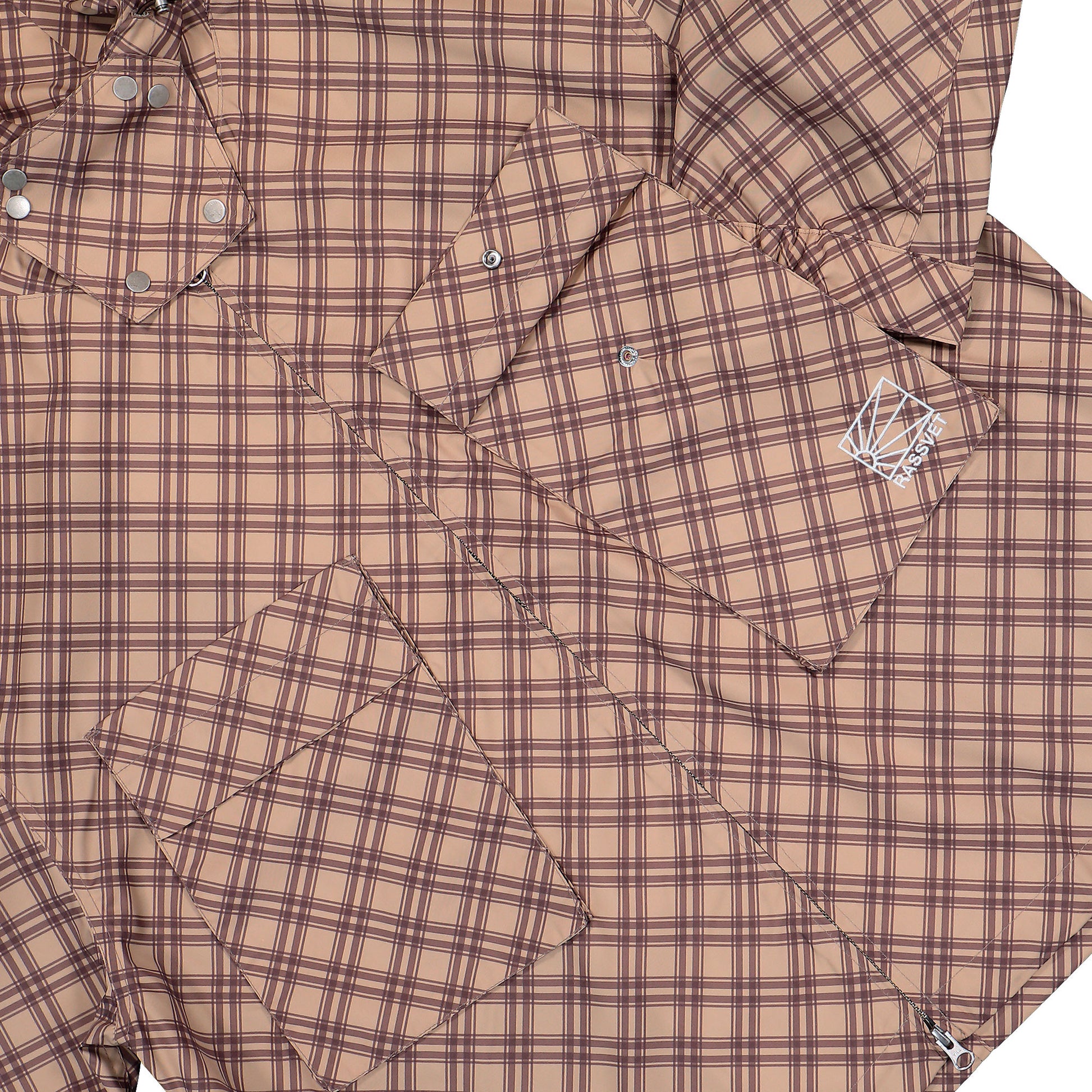 Rassvet Poly Tartan Hooded Jacket Brown Jackets PACC18J006-1 Detail View 4 | GATE
