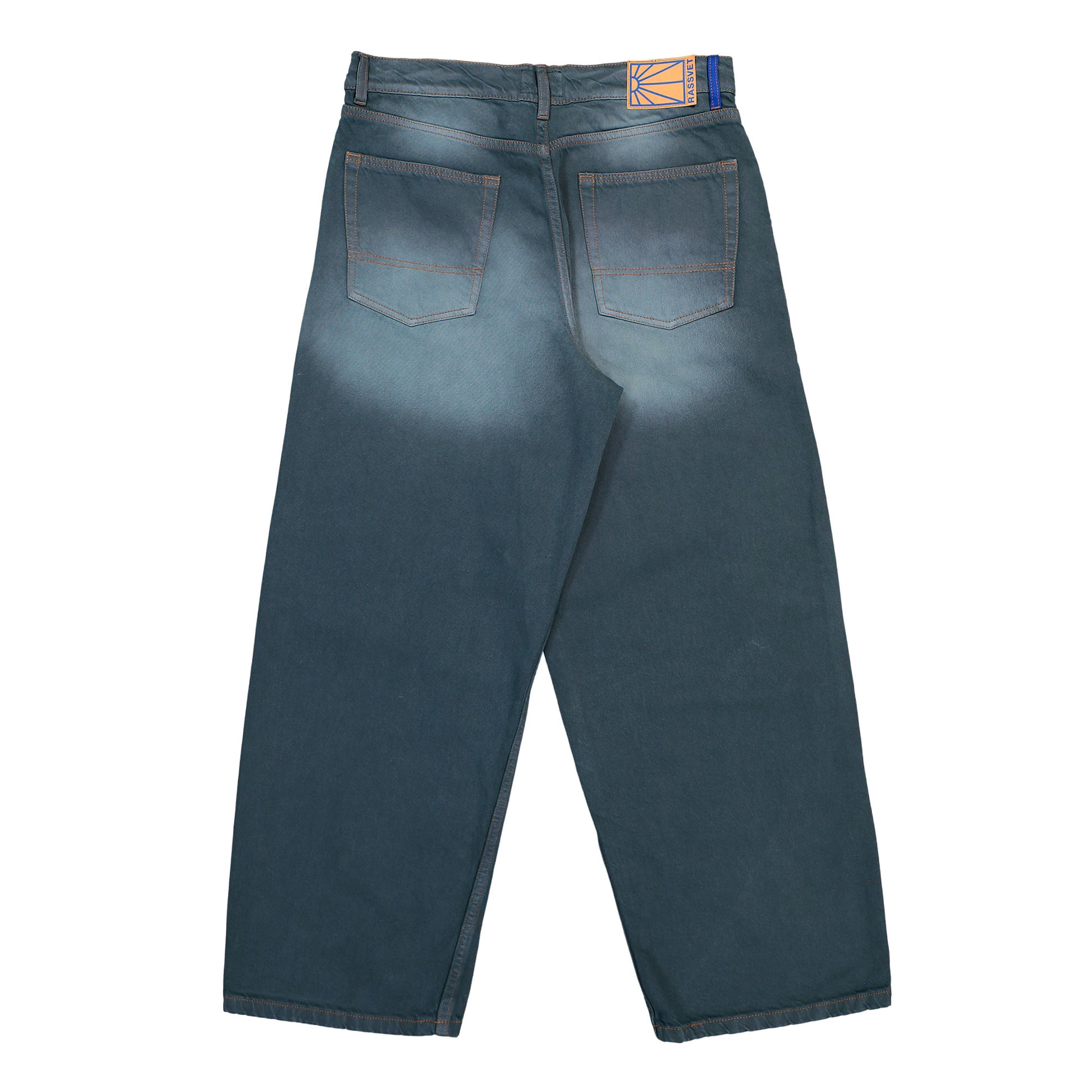 Rassvet Sun Dyed Baggy Denim Pants Dark Green Denim PACC18P001-1 Detail View 2 | GATE
