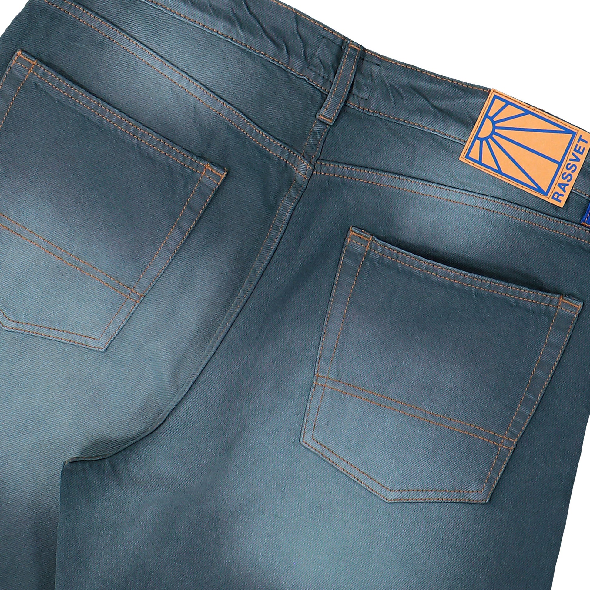 Rassvet Sun Dyed Baggy Denim Pants Dark Green Denim PACC18P001-1 Detail View 5 | GATE
